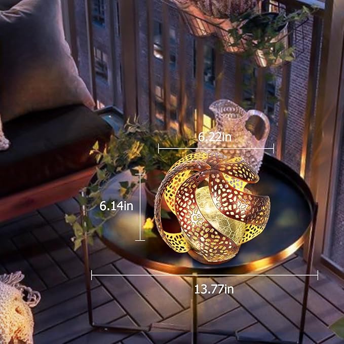 Solar Lights Outdoor - Ramadan Decor for Outside Garden, Hollow Light With Glass Globe, Lantern Gardening Gifts for Women, Mom, Pathway, Balcony, Tabletop Decoration