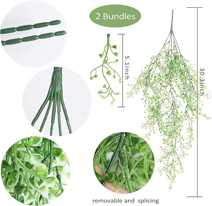 Toprooms Hanging Fake Plants,4 Pcs Faux Eucalyptus Leaf Greenery Vine Plant Faux Plants Fake Ivy Room Decor Home Garden Wedding Party Indoor Outdoor Decorations (White 4P)