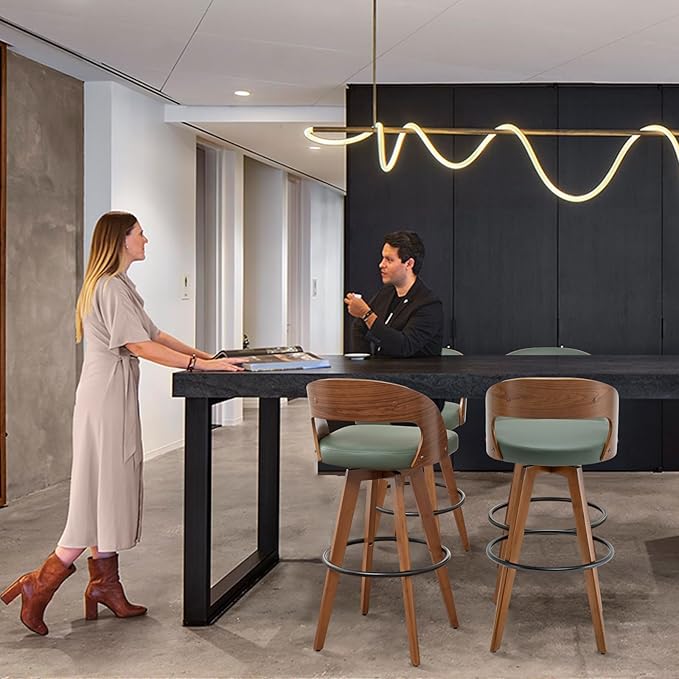 Barstools Set of 2,Bar Height Bar Stools for Kitchen Island,30.3 Inch Modern Upholstered Bar Chair, Swivel Bar Stools with Back and Wood Legs(Green-PU)