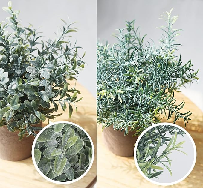Fake Plants,3Pack Small Artificial Plants Mini Potted Faux Plants Indoor For Home Decor,Eucalyptus Greenery Plastic Green Grass Fake Plants for Shelves Desk Bathroom Bedroom Farmhouse Shelf Decor