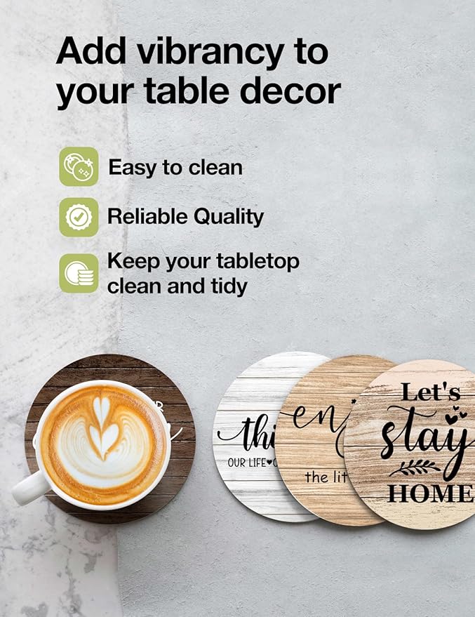 Funny Home Sweet Home Coasters for Drinks - Farmhouse Coffee Bar Coasters Set of 6 with Holder, Home Kitchen Decor Accessories, House Warming Gifts for Woman Coffee Lovers