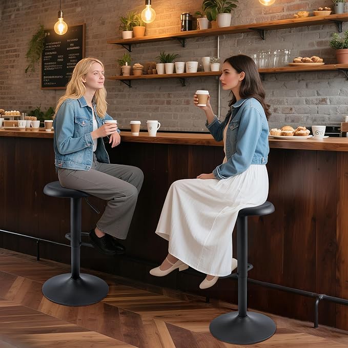 Brage Living Bar Stools Set of 2, Adjustable Height Swivel Bar Stools, Metal Airlift Barstools, Backless Counter Height Bar Chairs for Kitchen Dining Room Pub Cafe (Black)