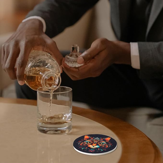 Trillionn 12 Pack Felt Cup Coasters for Drink, Absorbent Coasters for Coffee, Animal Pattern Design