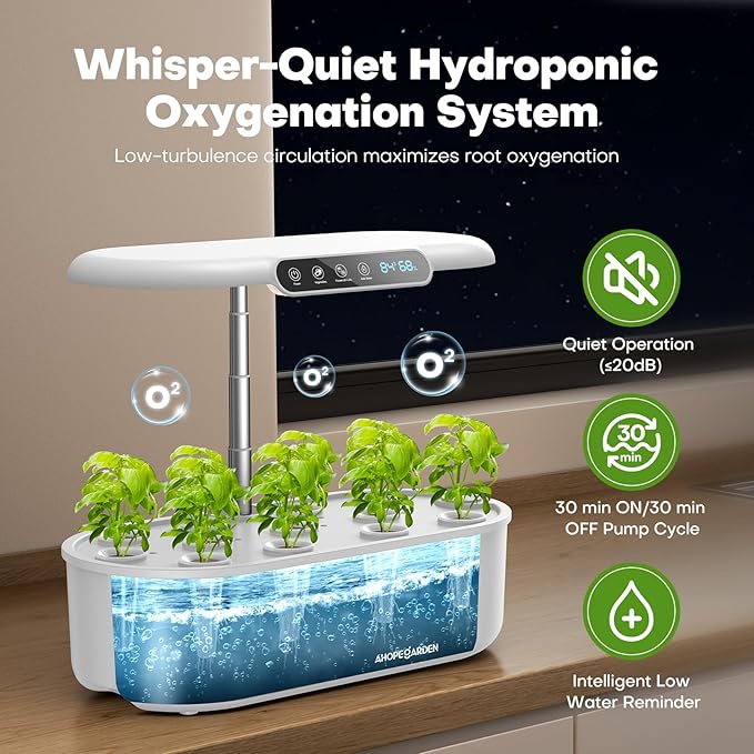 Ahopegarden Hydroponics Growing System kit: Indoor Herb Garden - 12 Pods Plant Germination Kit with LCD Display and LED Grow Light, Smart Temp & Humidity Detection, Planter Grower for Vegetables