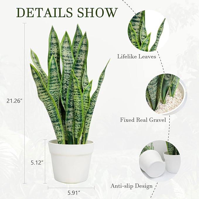 Artificial Snake Plant, Faux Sansevieria Agave Plants with White Pot, 21-inch Potted Fake Decorative Plant for Home Office Decoration Housewarming Gift (Set of 2)