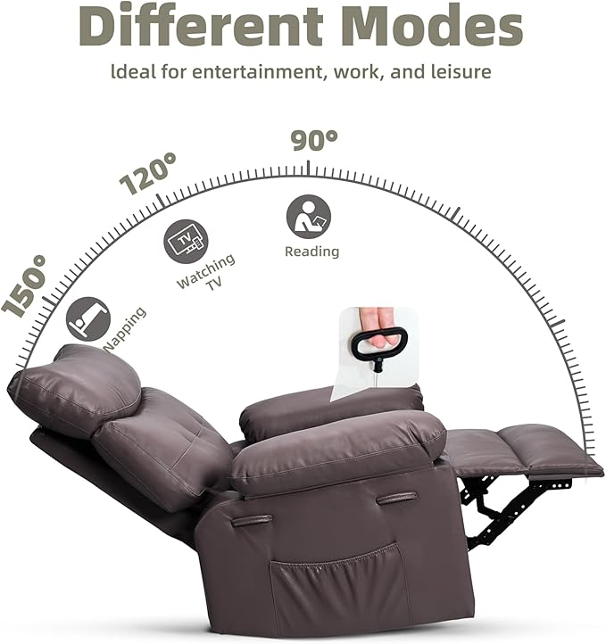 GarveeHome Extra Wide Recliner Chair - PU Leather Oversized Manual Recliner for Adults, Lazy Chair with 1.5X Sponge Comfort Arm and Back for Living Room, Bedroom