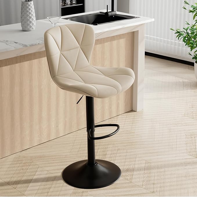 Bar Stools Set of 6,Adjustable Swivel Barstools, Faux Leather Bar Chairs,Upholstered Counter Height with High Backrest for Kitchen Island,Khaki