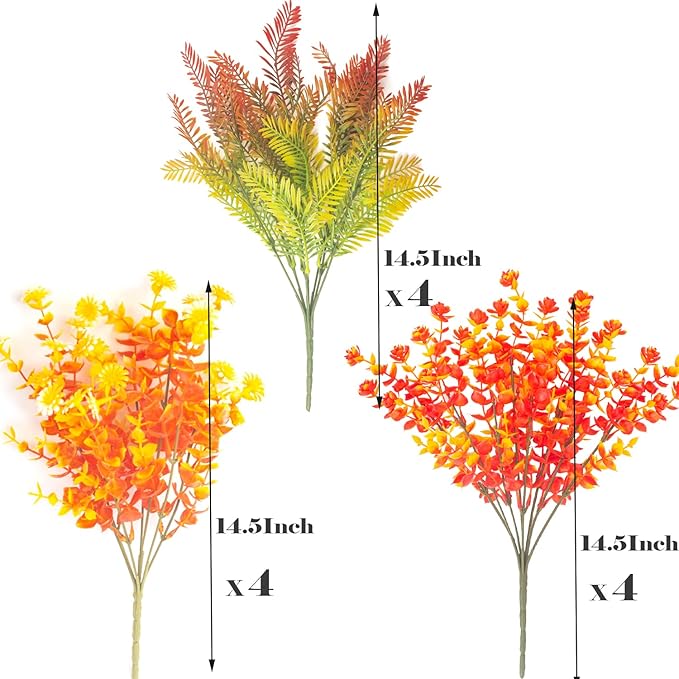 12 Bundles Artificial Fall Flowers UV Resistant Autumn Decorations for Thanksgiving Home Kitchen Room Farmhouse Floral Arrangements Indoor Outdoor