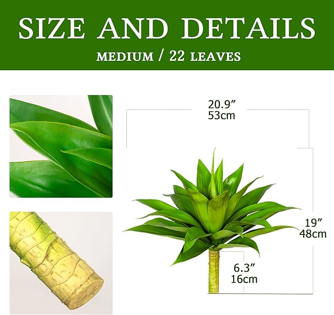 Artificial Agave Faux Agave Fake Greenery Outdoor Artificial Plants Fake Plants for Indoor Home Decor Plastic Plants Outdoor Decor Front Porch Decor Simulation Plants 22"(2Pcs Green) No Vase