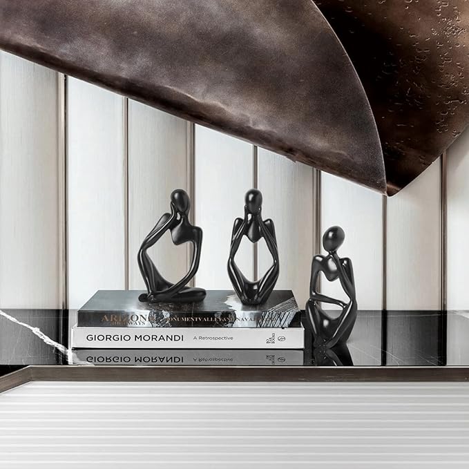 BrownLove 3pcs Decor Blcak Thinker Statue Abstract Art Sculpture，Resin Collectible Figurines for Home Living Room Office Shelf Decoration