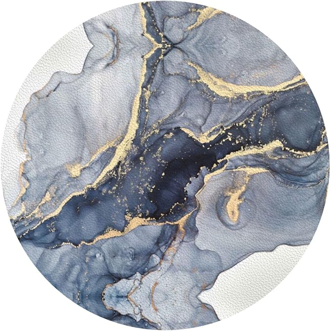 Navy Blue Gold Marble Coasters Set of 6 Coasters for Drinks Absorbent Double-Sided Leather PVC Coaster for Tabletop Protection Coffee Table Decor Ideal for Home Decor House Warming Gifts