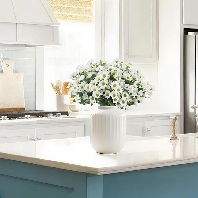 10 Bundles White Daisy Artificial Flowers for Summer Outdoors Planters Realistic Fake Daisies UV Resistant Faux Silk Daisies Artificial Mums Flowers for Outside Home Indoor Window Box Decoration