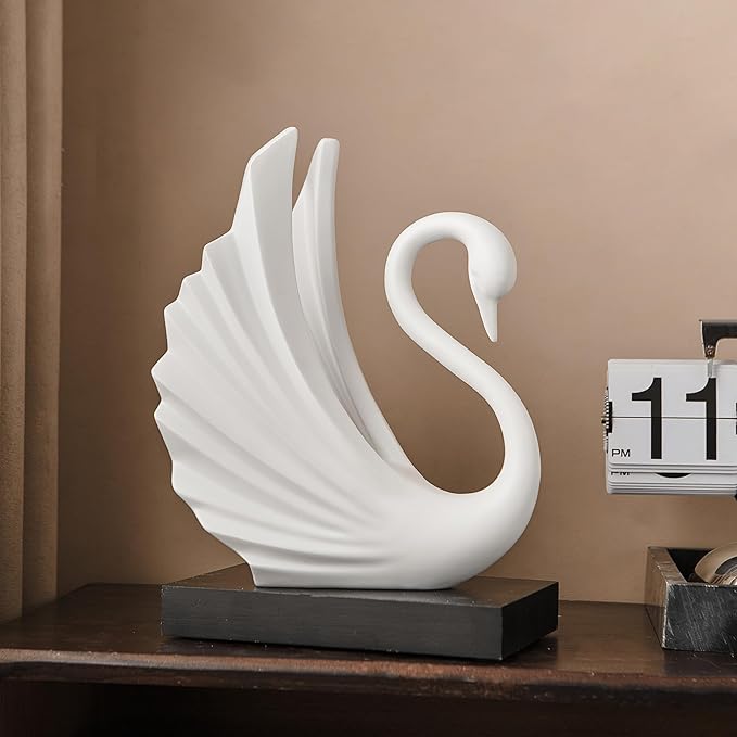 Modern White Statue Swan Decor for Living Room, 10.43"H Luxury Sculptures Home Décor Accents for Entryway TV Stand Coffee Table Ceterpiece, Resin Decorations for Dining Room Bedroom Office (Large)