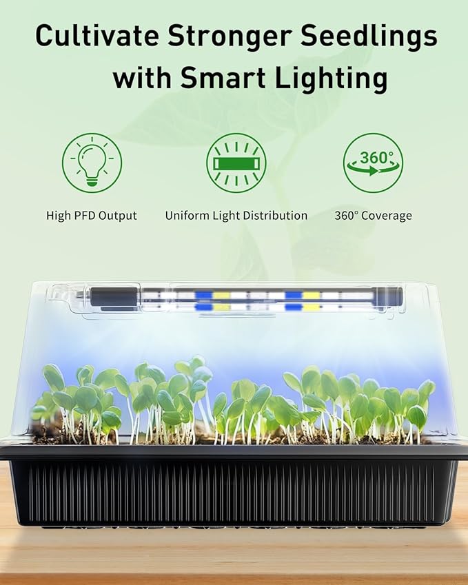 Pawfly Seed Starter Trays, 2 Pack 80 Cells Seed Starter Kit with Adjustable Grow Light Bars & 3.5" Humidity Domes, Seeding Tray with Lids, Reusable Plant Germination Trays for Seed Starting