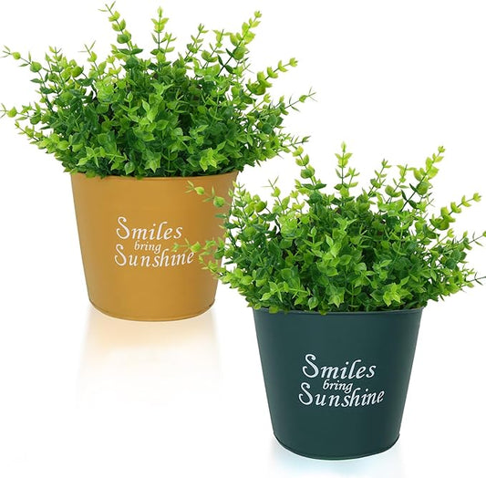 2 Pack Wall Planters with Artificial Plants Eucalyptus Wall Vases for Decor Fake Greenery Plants for Outdoor Indoor Home Bathroom Living Room Garden