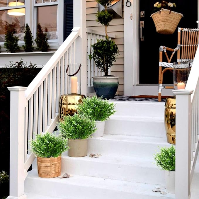 GREENRAIN Artificial Flowers Outdoor Fake Flowers for Decoration UV Resistant No Fade Faux Plastic Plants Garden Porch Window Box Décor (8 Bundles, 1#Green)