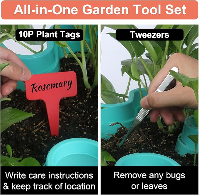 Vertical Planter, 6 Tier Stackable Strawberry Planter with Garden Tool Set, Movable Indoor/Outdoor Garden Herb Pot for Growing Vegetables and Succulents, Teal