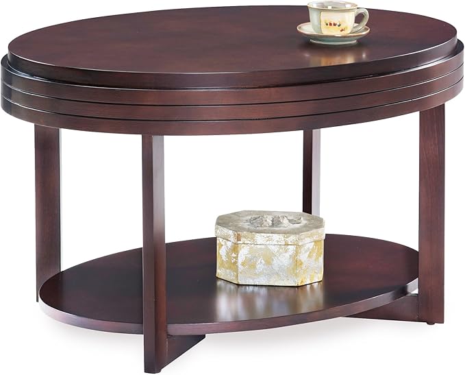 Leick Home 10109-CH Oval Small Coffee Table with Shelf, Chocolate Cherry