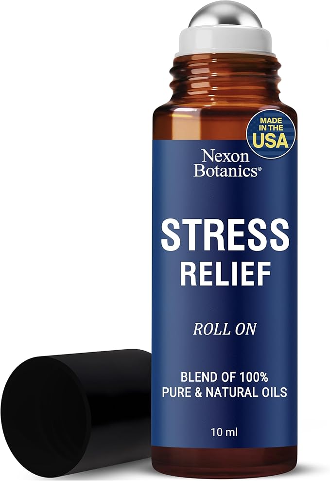 Stress Relief Essential Oil Roll-On Blend 10 ml - Natural Stress Relief with Lavender, Geranium & Frankincense Oils Roller - Pure & Calming Aromatherapy - Nexon Botanics