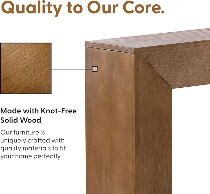 Plank+Beam Grand Console Table, 56 Inch Solid Wood Modern Sofa Table, Narrow Entryway Table for Hallway, Behind The Couch, Living Room, Foyer, Pecan Wirebrush