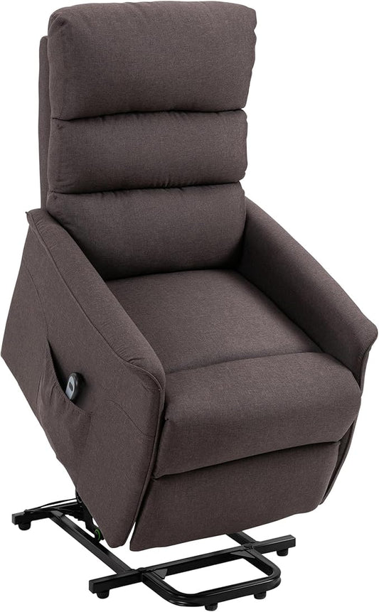 HOMCOM Power Lift Recliner Chair for Elderly, Easy Assembly, Fabric Lift Chair for Adults, Recliner Sofa with Remote Control, Side Pockets for Living Room, Brown