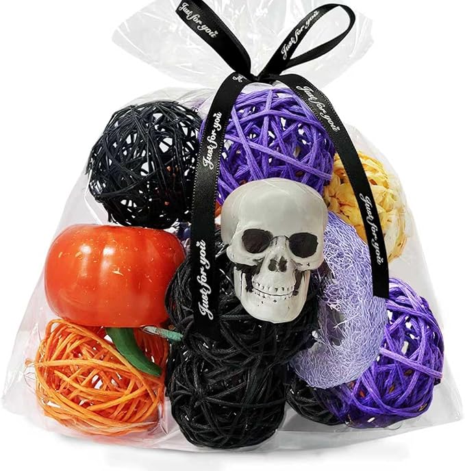Qingbei Rina Halloween Decorative Balls for Bowls,Assorted Vase Filler for Centerpieces,Wicker Rattan Balls Decorative Orbs Woven Spheres,Bowl Fillers for Home Decor,Wedding(Skeleton)