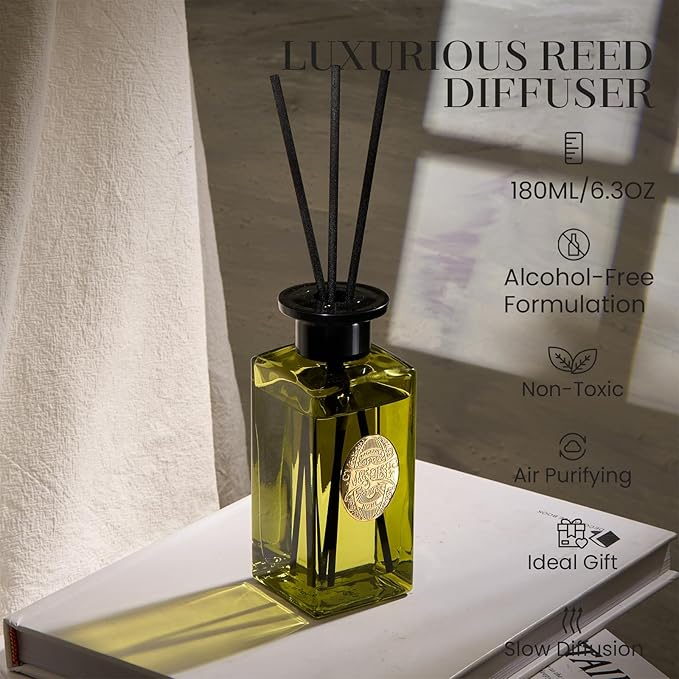 M&SENSE 6.3 oz Large Reed Diffuser Set | White Tea & Sage Scent Oil Diffuser with Sticks | Hotel Collection Non-Toxic Essential Oil |for Bedroom Bathroom Living Room