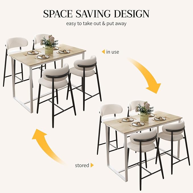 Bar Stools Set of 2 Counter Height Barstool Metal Kitchen Counter Height Bar Stool Island Chairs, Black/Cream White