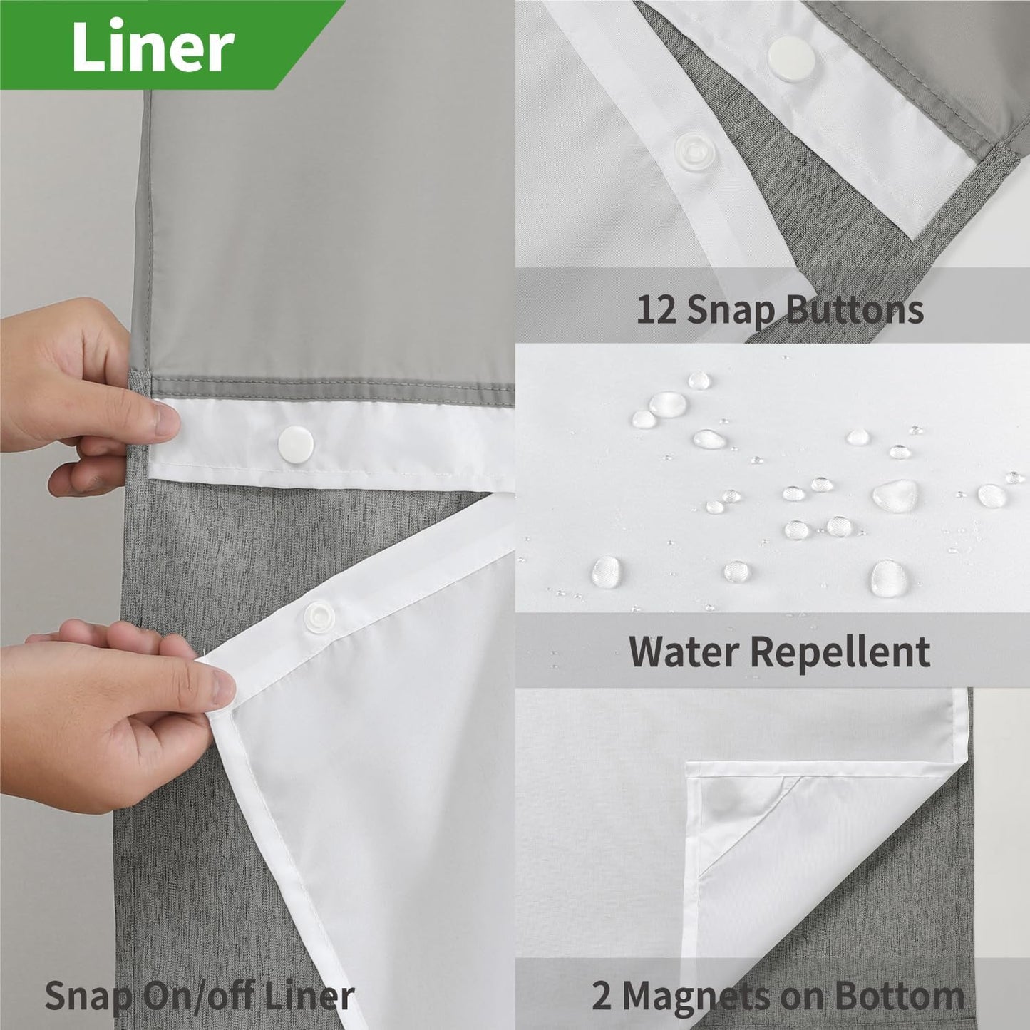 No Hooks Needed Linen Textured Shower Curtain with Snap-in Fabric Liner Set,Grey Hotel Luxury Decor Shower Curtains for Bathroom,Waterproof & Washable,71Wx77H