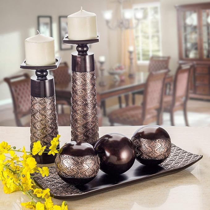 Creative Scents Dublin Brown Pillar Candle Holder Set of 2 - Home Decor Aesthetic, Coffee Table Decor Mantel Centerpieces Table Decorations, Living Room Decor or Dining Tabletop Decor -Gift Packaged-