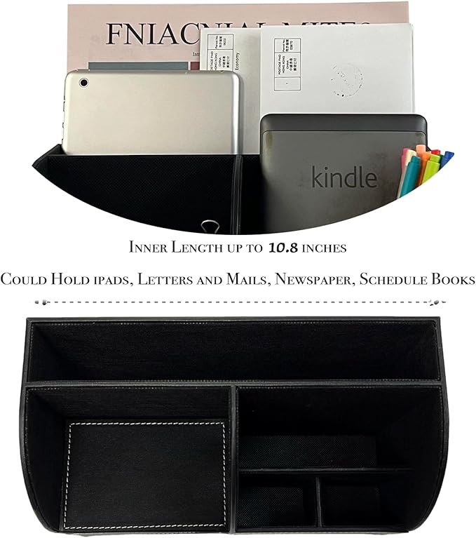 UnionBasic Desk Organizer - Multifunctional Leather Desktop Pen Holder Storage Box - Business Card/Pen/Pencil/Mobile Phone/Stationery Holder, Black Revised