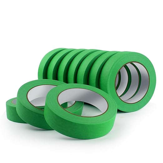 10 Rolls Masking Tape, Painters Tape 1 Inches x 55 Yards,Gentle Adhesive,Protects Delicate Surfaces, Painting Tape for Walls, Labeling, Decorating,Crafts,DIY,No Residue,Easy Removal,Green