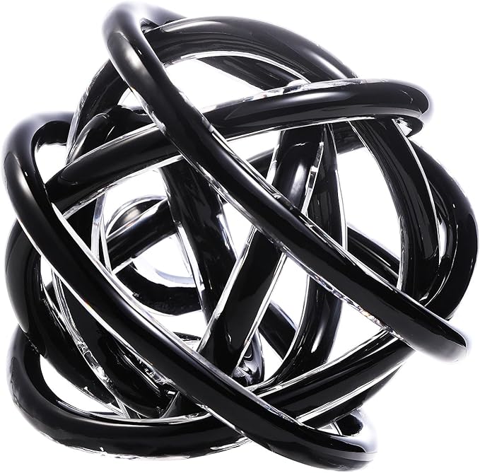 Luxury Lane Hand Blown Infinity Knot Sommerso Decorative Glass Ball for Bowls Home Decor 8 inch Tall Orbit Centerpiece Table Decoration Sculpture Black