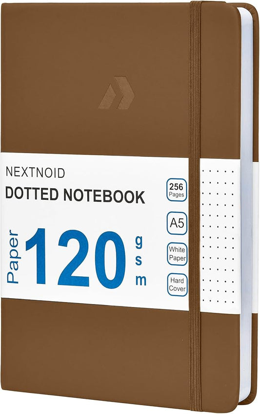 Nextnoid Hardcover Dotted Notebook Journal - 120 GSM Thick Paper, Medium A5(5.7" x 8.3"), 256 Pages - Perfect For Handwriting, Diagrams, Note-Taking and To-Do Lists (Dot, Brown)
