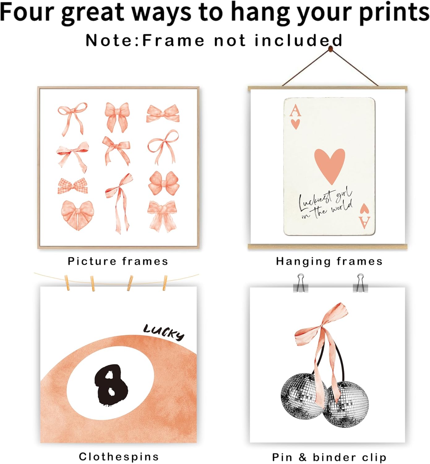 okaxscm Fall Orange Coquette Trendy Preppy Wall Art Prints Set of 4, Coquette Room Decor, Preppy Room Decor Aesthetic, Orange Bow Disco 8 Ball Cherry Wall Decor Posters for Girls Bedroom Dorm,10x10 Unframed