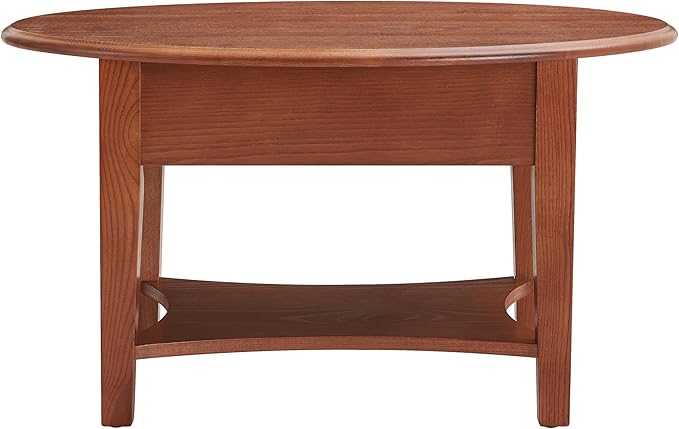Haven Ridge One Drawer Solid Wood Oval Coffee Table with Shelf, Medium Oak Brown – Leick Home, 9044-MED