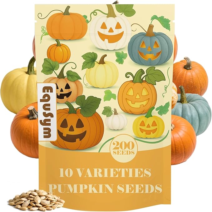 200+ Pumpkin Seeds for Planting - 10 Variety Jack Be Little, Jack O Lantern, Sugar Pie, Blue Jarrahdale, Baby Boo, Great for Halloween Pumpkin Seed for Indoor & Outdoor, Non GMO Seed Collection