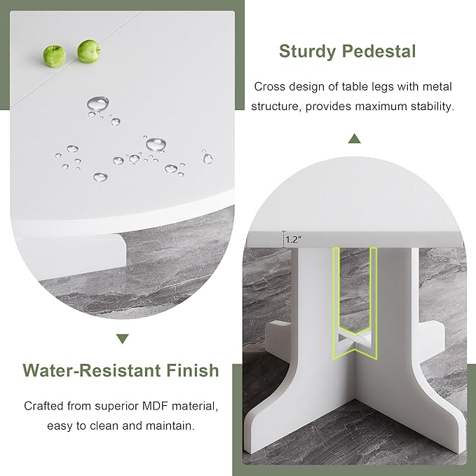 Feonase 59" Round Extendable Dining Room Table for 6, Modern Oval Kitchen Table with Heavy Duty Wood Base, for Kitchen Dining Living Room, Easy Assembly, Noise-Free, White