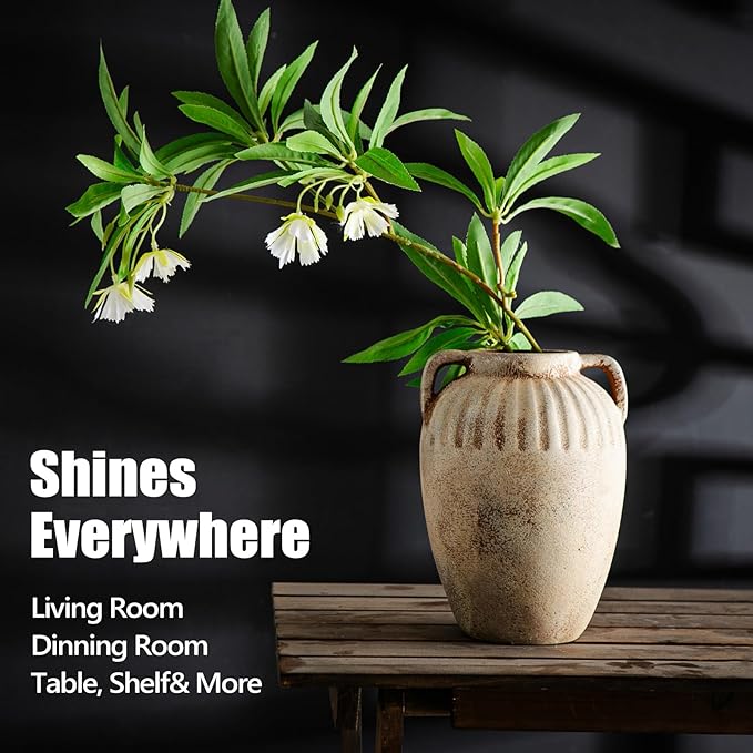 8.3 Inch Tall Large Ceramic Rustic Flower Vase for Home Office Decor, Boho Farmhouse Living Room Coffee Table Kitchen Bedroom Bathroom Wall Decor Aesthetic, Vintage House Shelf Decor -Beige