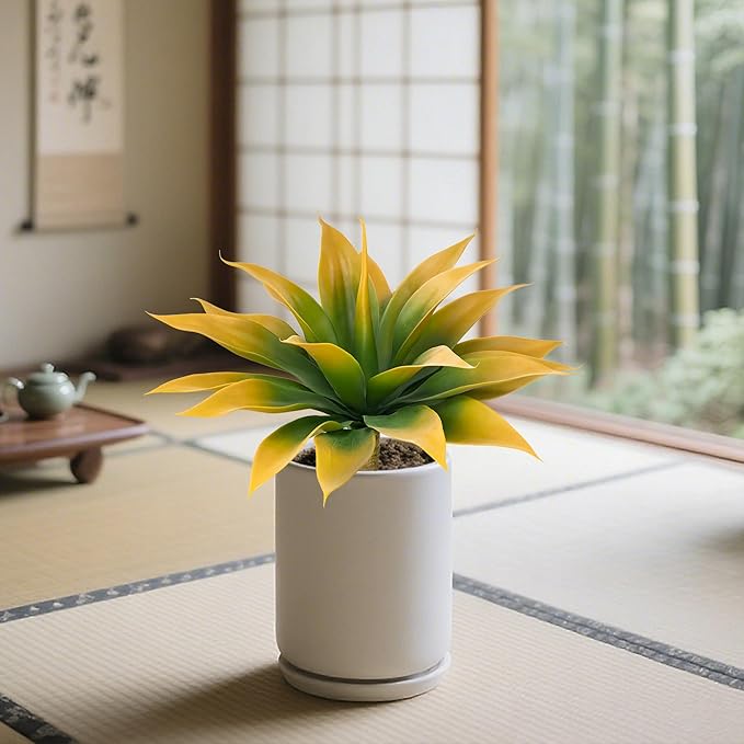 Artificial Agave Faux Agave Fake Greenery Outdoor Artificial Plants Fake Plants for Indoor Home Decoration Plastic Plants Outdoor Decor Front Porch Decor Simulation Plants 18In(Yellow) 2Pack