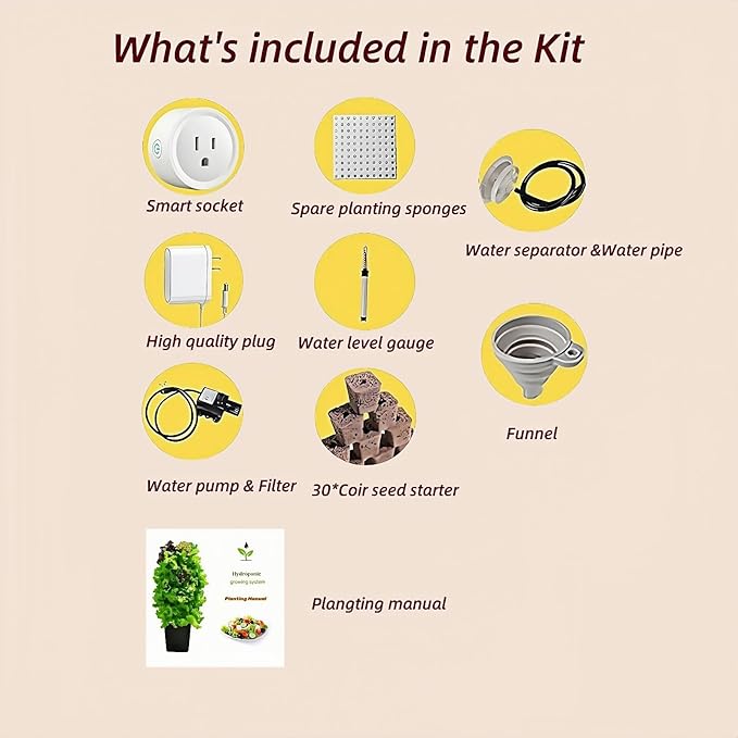 Hydroponics Growing System kit, Vertical hydroponic Garden ，Outdoor Indoor hydroponics Growing System，Lettuce Grow Tower,Pump System, Auto Timer, 30 Pods,Gardening Gift