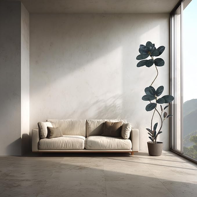 Artificial Rubber Tree Plant, 78 Inch Indoor Tree, Green with Round Planter, All Season Home Decor (Black,6.5ft)