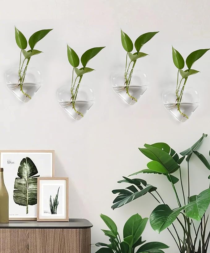 Nacome Wall Hanging Glass Planter Terrarium Plant Propagation Station, 4 Pack Heart Shape Vase for Hydroponic Home Office Garden Decor,Unique Gardening Gifts for Plant Lovers Women Mom