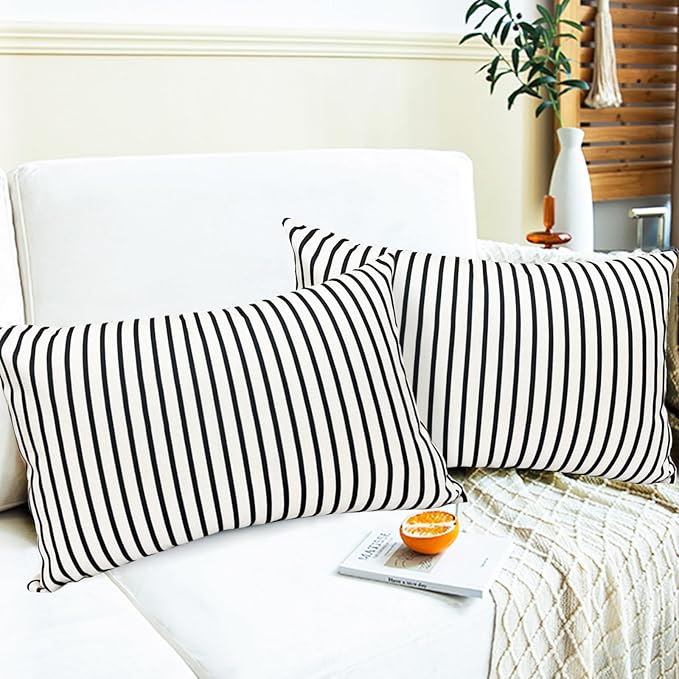 Decorative Throw Pillow Covers Set of 2 Black Striped Pillow Covers 12x20 Inch Throw Pillow Cover Linen Pillowcase Modern Farmhouse Outdoor Pillow Covers for Couch Sofa Bed Living Room