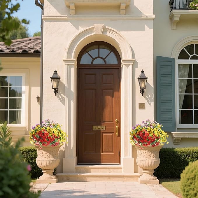 Artificial Mums for Outdoors Garden Home Fall Decor uv Resistant Outdoor Faux Plants Indoor Plastic Fake Plants Greenery Boxwood Porch Patio Fake Mums Flowers 12 Bundles Yard Decorations