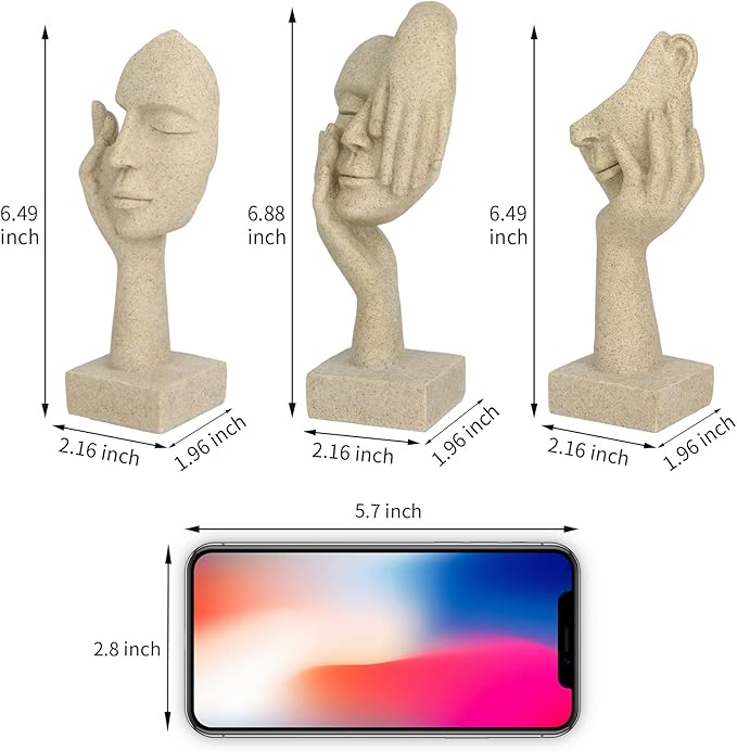 3 Pcs Thinker Statue,Modern Home Resin Sculptures,Collectible Figurines for Home Office Bookshelf Desktop Decor(Sandstone)