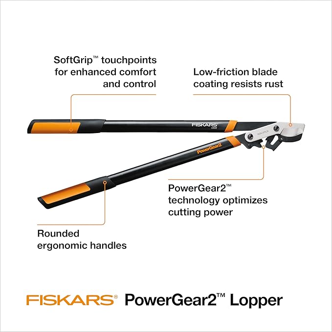 Fiskars 32-Inch Loppers for Tree Trimming, Heavy Duty, Low-Friction Sharp Steel Blade, Branch Cutter up to 2-Inch Diameter Cut Capacity, PowerGear2 Technology that Multiplies Power for Less Effort