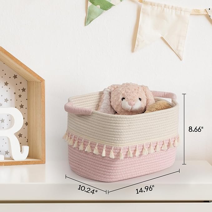 TeoKJ Storage Baskets 3 Packs, Storage Basket for toys,Towel, Storage Bins, Woven Basket for Shelves Bedroom Laundry Nursery, White & Pink
