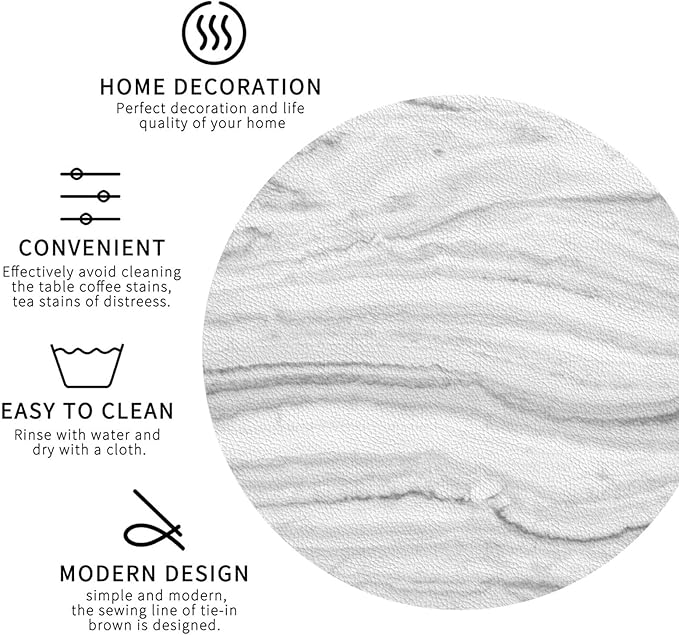 Grey Marble Coasters Set of 6 Coasters for Drinks Absorbent Double-Sided Leather PVC Coaster for Tabletop Protection Coffee Table Decor Ideal for Home Decor House Warming Gifts