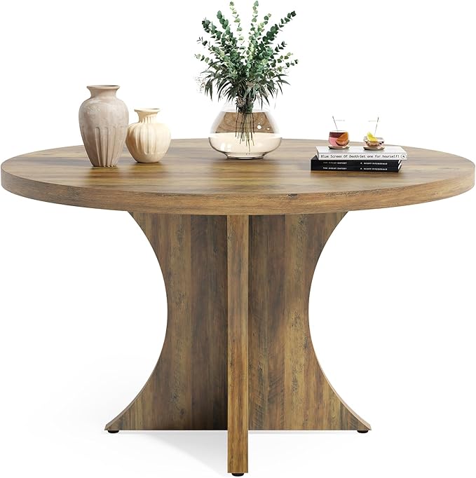 LITTLE TREE Round Dining Table for 4-6, 47.24 Inches Farmhouse Wooden Kitchen Table with Spacious Tabletop for Dining Room, Oak